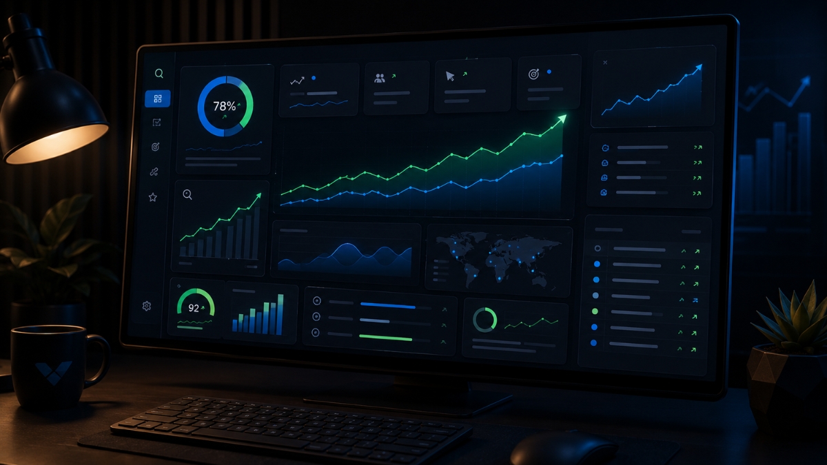 SEO analytics dashboard showing search performance metrics