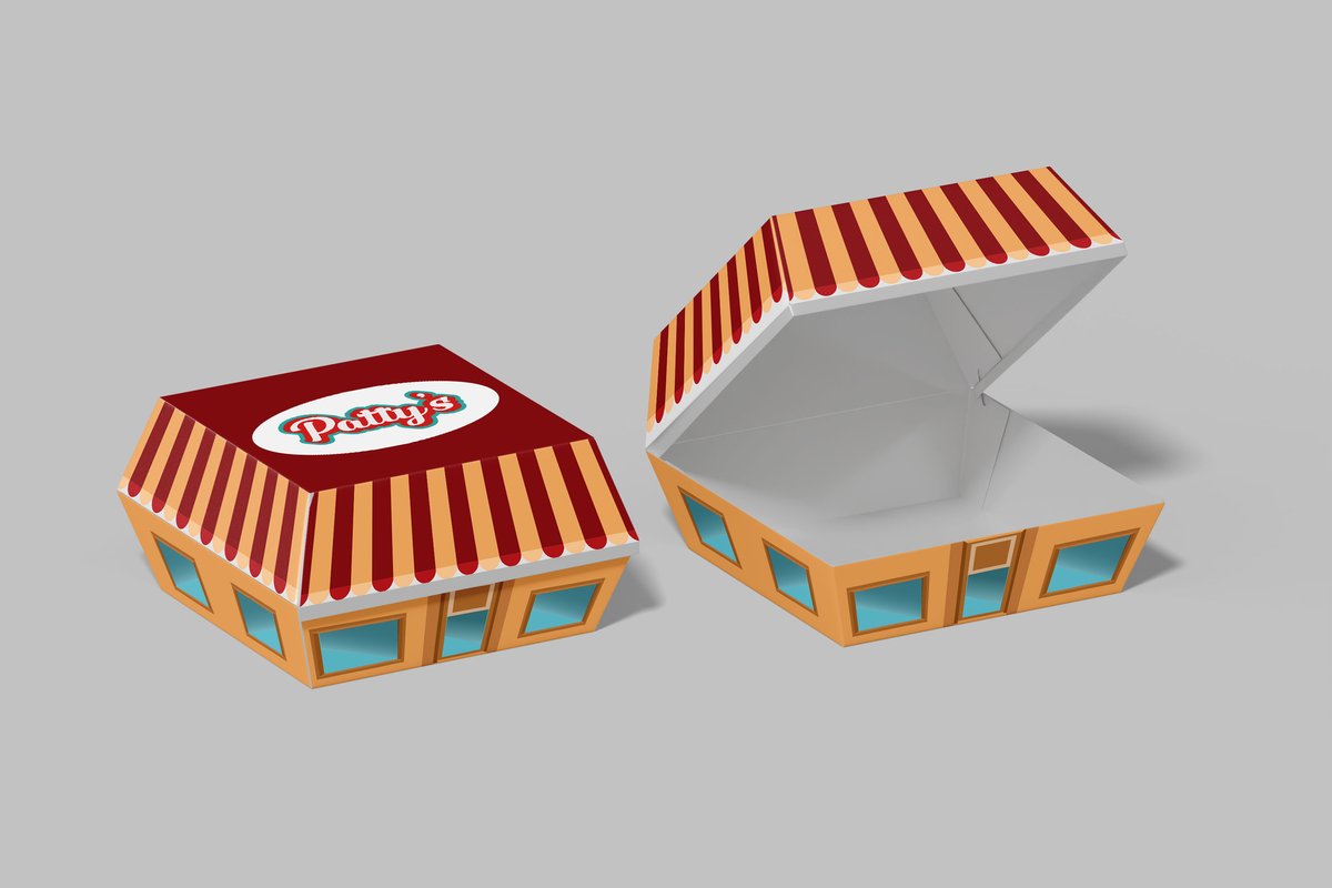 Patty's burger box packaging design by Vridhii Digital